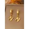 Altın Renk N Harf Çelik Küpe (Çift)