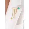 Altın Renk Nazar Boncuk Figürlü Kilitli İğne Figürlü Çelik Küpe (Çift)