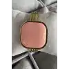 Altın Renk Pembe Taş Detaylı Çelik Kelepçe Bileklik