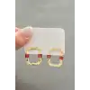 Altın Renk Pembe Taş Detaylı Küpe (Çift)