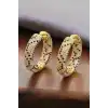 Altın Renk Taş Detaylı 14K Altın Kaplama Halka Küpe (Çift)