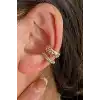 Altın Renk Taş Detaylı 14K Altın Kaplama TX Ear Cuff (Tek)