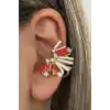 Altın Renk Taş Detaylı 14K Altın Kaplama TX Ear Cuff (Tek)