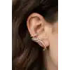 Altın Renk Taş Detaylı 14K Altın Kaplama TX Ear Cuff (Tek)