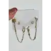 Altın Renk Taş Detaylı 6lı Küpe Set