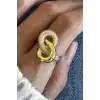 Altın Renk Taş Detaylı Ayarlanabilir Çelik Yüzük