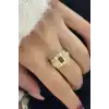 Altın Renk Taş Detaylı Ayarlanabilir Yüzük