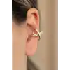Altın Renk Taş Detaylı Çarpı Figürlü 14K Altın Kaplama TX Ear Cuff (Tek)