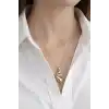 Altın Renk Taş Detaylı Çelik Kolye