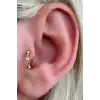 Altın Renk Taş Detaylı Halka Çelik Tragus/Kıkırdak Küpe/Piercing (Tek)
