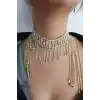 Altın Renk Taş Detaylı Tasarım Choker Kolye
