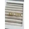 Altın Renk Yıldız Figürlü Taş Detaylı 3lü Görünümlü Küpe (Çift)