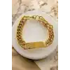 Altın Renk Zincir Detaylı Çelik Bileklik (Unisex)