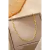 Altın Renk Zincir Detaylı Unisex Çelik Kolye