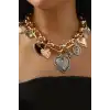 Altın Ve Gümüş Renk Charmlı Tasarım Kolye