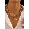 Altın Ve Gümüş Renk Karışık Figürlü Tasarım Kolye