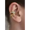 Altın Ve Gümüş Renk Taş Detaylı 14K Altın Kaplama TX Ear Cuff (Tek)