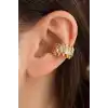 Altın Ve Gümüş Renk Taş Detaylı 14K Altın Kaplama TX Ear Cuff (Tek)