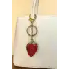 Altın Ve Kırmızı Renk Çilek Figürlü Taş Detaylı Çanta Charm/ Anahtarlık
