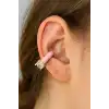 Altın Ve Pembe Renk Taş Detaylı 14K Altın Kaplama TX Ear Cuff (Tek)