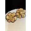 Altın Ve Siyah Renk Çiçek Figürlü Tasarım Küpe (Çift)