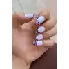 Beyaz Renk Leopar Desenli 12li Takma Takma Tırnak (Yapıştırıcılı)