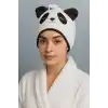 Beyaz Renk Panda Figürlü Saç Havlusu/ Bonesi Lastikli