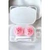 Beyaz Renk Pembe Pati Figürlü Lens Saklama Kutusu
