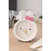 Beyaz Renk Tavşan Figürlü Mini Dekoratif Işıklı Alarmlı Yuvarlak Masa Saati
