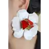 Beyaz Ve Kırmızı Renk Çiçek Figürlü Tasarım  Küpe (Çift)
