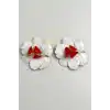 Beyaz Ve Kırmızı Renk Çiçek Figürlü Tasarım  Küpe (Çift)