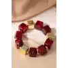 Bordo Ve Altın Renk Boncuk Detaylı Bileklik