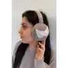 Gri Renk Kalp Detaylı Peluş Kulaklık