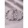 Gümüş Renk Burgu Detaylı 30Mm Halka Küpe (Çift)