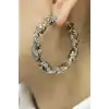 Gümüş Renk Burgu Detaylı 35Mm Halka Küpe (Çift)