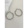 Gümüş Renk Burgu Detaylı 40Mm Halka Küpe (Çift)