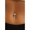 Gümüş Renk Çiçek Figürlü Taş Detaylı Cerrahi Çelik Göbek Piercing