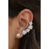 Gümüş Renk Çiçek Figürlü Taş Detaylı Ear Cuff (Tek)