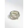 Gümüş Renk Çoklu Halka Detaylı Taşlı Yüzük