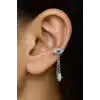 Gümüş Renk Göz Ve El Figürlü Sallantılı Cerrahi Çelik Tragus/Kıkırdak Küpe/Piercing (Tek)