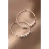 Gümüş Renk İnci Detaylı Halka Küpe (Çift)