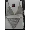 Gümüş Renk Kadın Taşlı Sütyen ve Tanga Takım Kostüm/ İç Giyim/ Vücut Aksesuarı Set