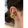 Gümüş Renk Kalp Figürlü 14K Altın Kaplama TX Ear Cuff (Tek)