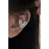 Gümüş Renk Kalp Figürlü Taş Detaylı Ear Cuff (Tek)