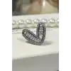 Gümüş Renk Kalp Figürlü Taş Detaylı Ear Cuff (Tek)