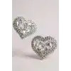 Gümüş Renk Kalp Figürlü Taşlı Abiye Küpe Kına/Gelin Küpe (Çift)