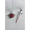 Gümüş Renk Kalp Ve Kılıç Figürlü Çelik Çift Kolyesi