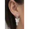 Gümüş Renk Kelebek Detaylı Çelik Küpe (Çift)