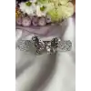 Gümüş Renk Kelebek Figürlü Metal Otomat Toka
