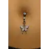 Gümüş Renk Kelebek Figürlü Taş Detaylı Cerrahi Çelik Göbek Piercing
